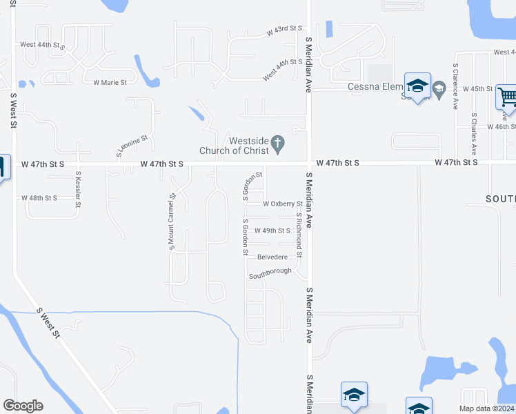 map of restaurants, bars, coffee shops, grocery stores, and more near 2711 West Oxberry Street in Wichita