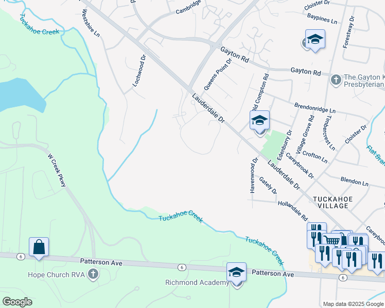 map of restaurants, bars, coffee shops, grocery stores, and more near 1900 Lauderdale Dr in Richmond