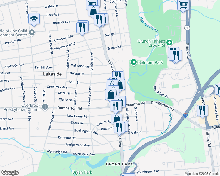 map of restaurants, bars, coffee shops, grocery stores, and more near 2107 Kent Street in Richmond