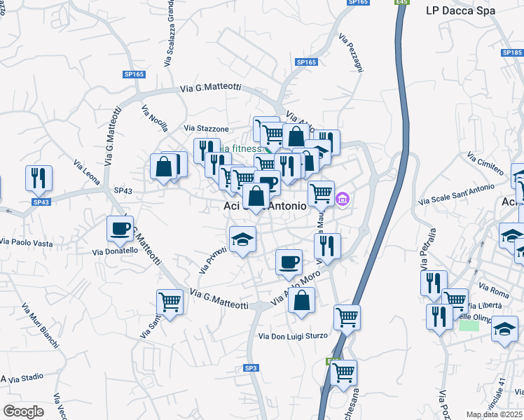 map of restaurants, bars, coffee shops, grocery stores, and more near in Aci Sant'Antonio