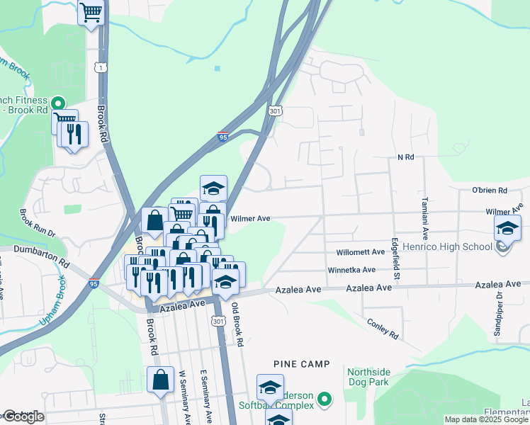 map of restaurants, bars, coffee shops, grocery stores, and more near 802 Wilmer Avenue in Richmond