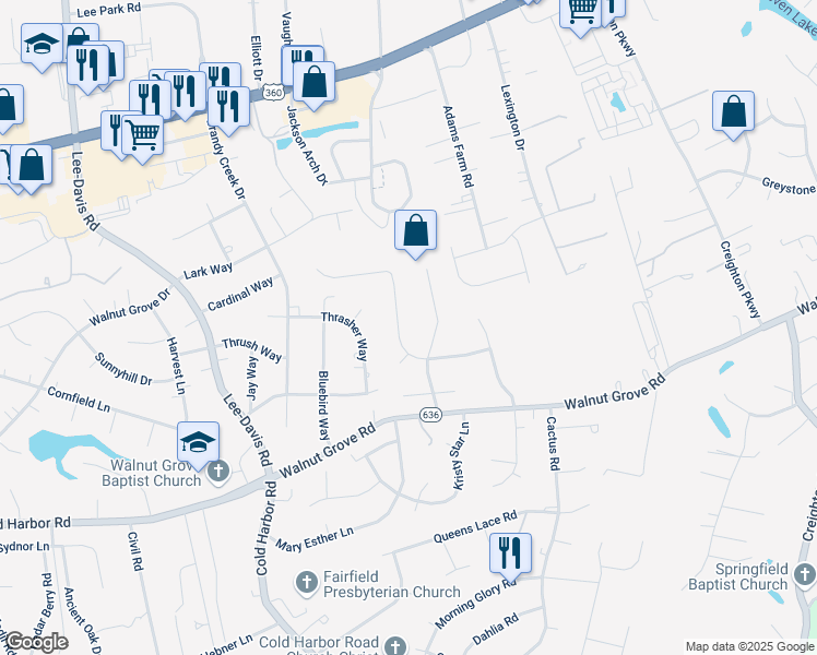 map of restaurants, bars, coffee shops, grocery stores, and more near 6378 Little Sorrel Drive in Mechanicsville