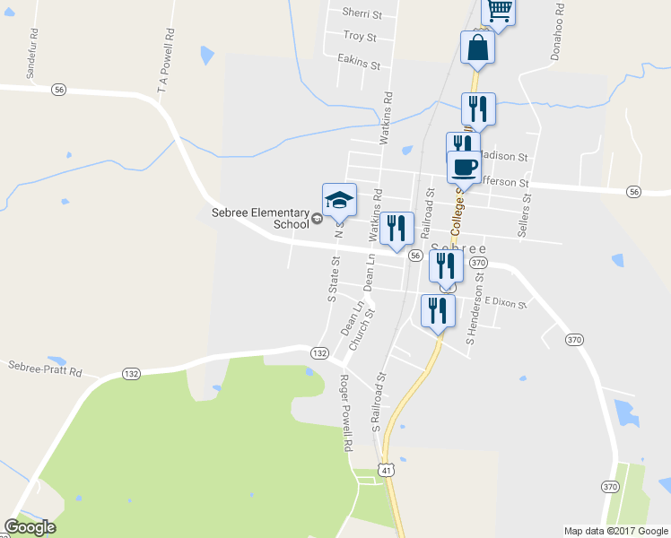 map of restaurants, bars, coffee shops, grocery stores, and more near 61 South State Street in Sebree