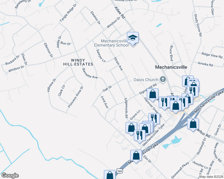 map of restaurants, bars, coffee shops, grocery stores, and more near 7314 Barnette Avenue in Mechanicsville