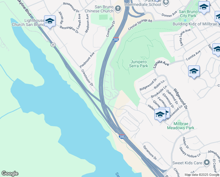 map of restaurants, bars, coffee shops, grocery stores, and more near 2000 Crystal Springs Road in San Bruno