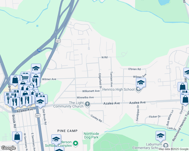 map of restaurants, bars, coffee shops, grocery stores, and more near 604 Wilmer Avenue in Richmond