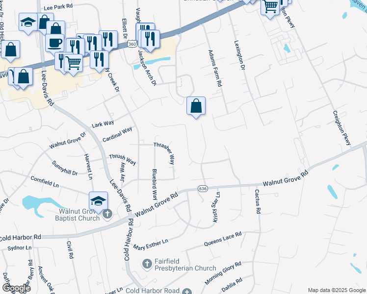 map of restaurants, bars, coffee shops, grocery stores, and more near 6378 Little Sorrel Drive in Mechanicsville