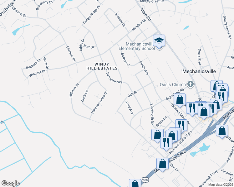 map of restaurants, bars, coffee shops, grocery stores, and more near 7319 Ford Avenue in Mechanicsville