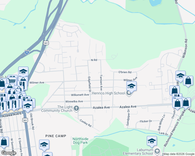 map of restaurants, bars, coffee shops, grocery stores, and more near 416 Wilmer Avenue in Richmond