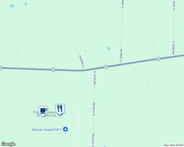 map of restaurants, bars, coffee shops, grocery stores, and more near 4401-4411 South 157th Road in Bolivar