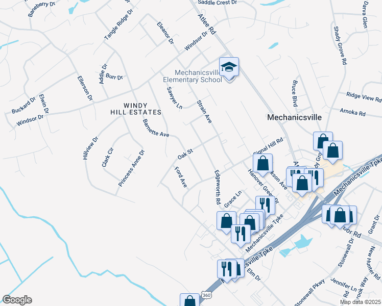 map of restaurants, bars, coffee shops, grocery stores, and more near 7314 Barnette Avenue in Mechanicsville