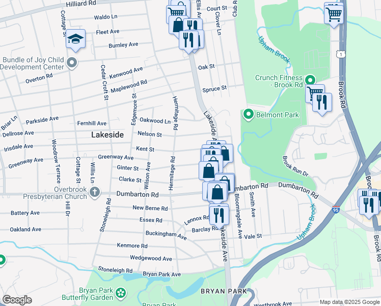 map of restaurants, bars, coffee shops, grocery stores, and more near 2117 Kent Street in Henrico