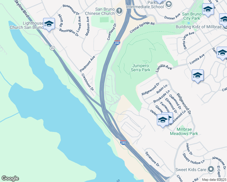 map of restaurants, bars, coffee shops, grocery stores, and more near 2000 Crystal Springs Road in San Bruno