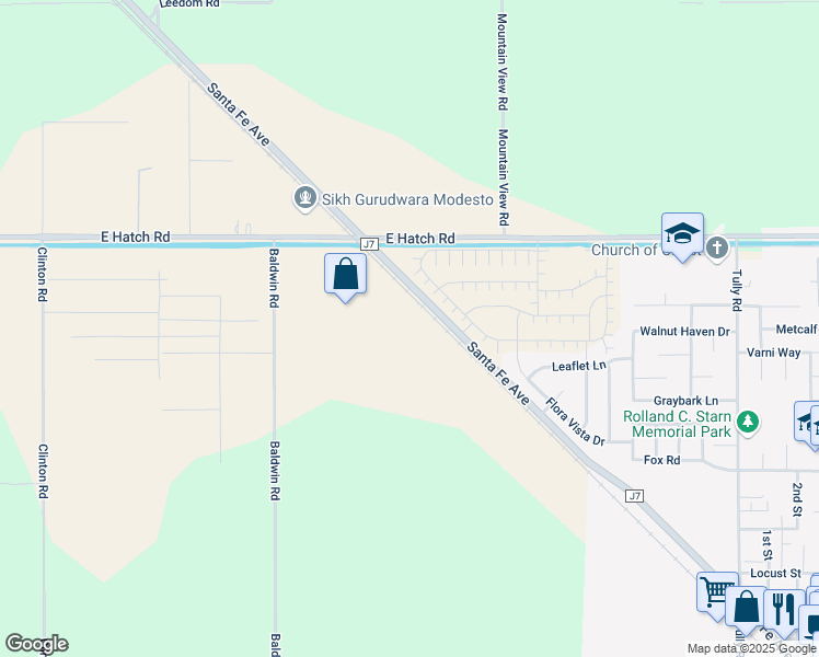 map of restaurants, bars, coffee shops, grocery stores, and more near 1701 Santa Fe Avenue in Hughson