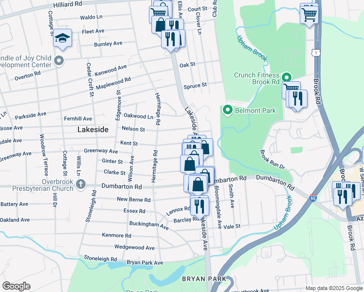 map of restaurants, bars, coffee shops, grocery stores, and more near 2107 Kent Street in Richmond