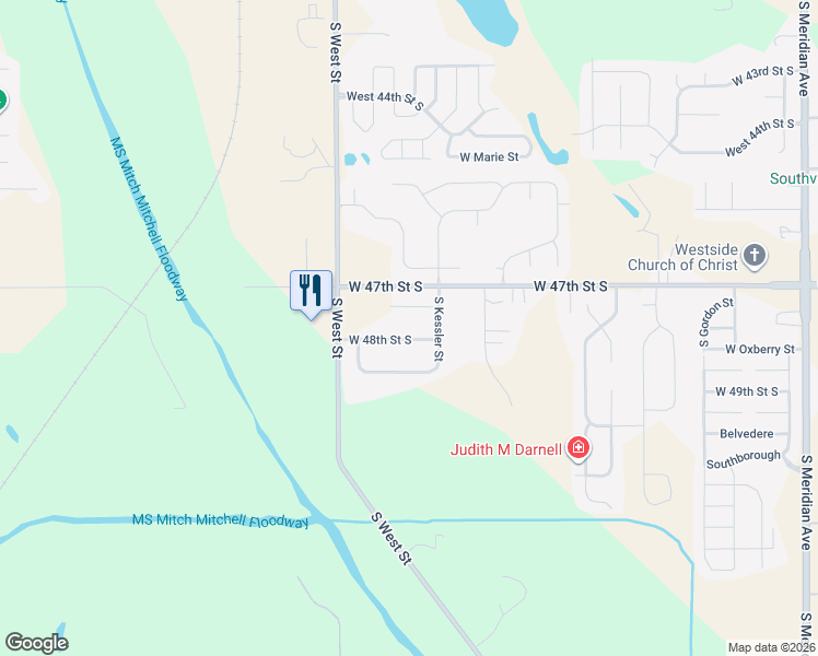 map of restaurants, bars, coffee shops, grocery stores, and more near 3514 W 48th St S in Wichita