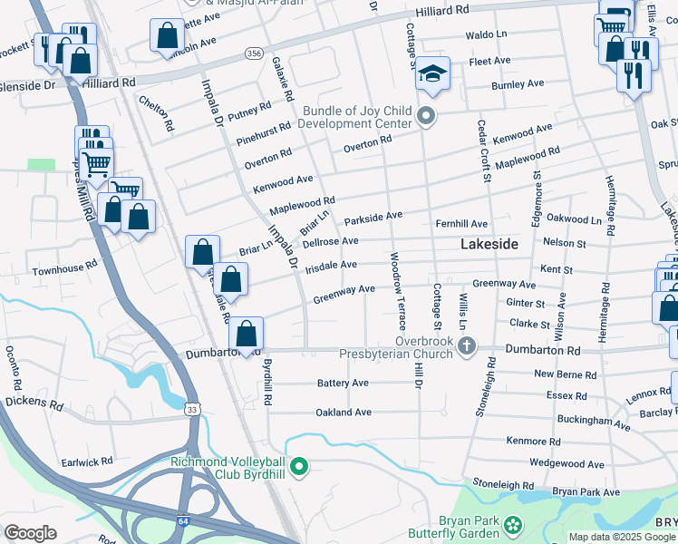 map of restaurants, bars, coffee shops, grocery stores, and more near 2901 Irisdale Avenue in Richmond
