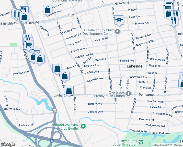 map of restaurants, bars, coffee shops, grocery stores, and more near 2905 Irisdale Avenue in Richmond