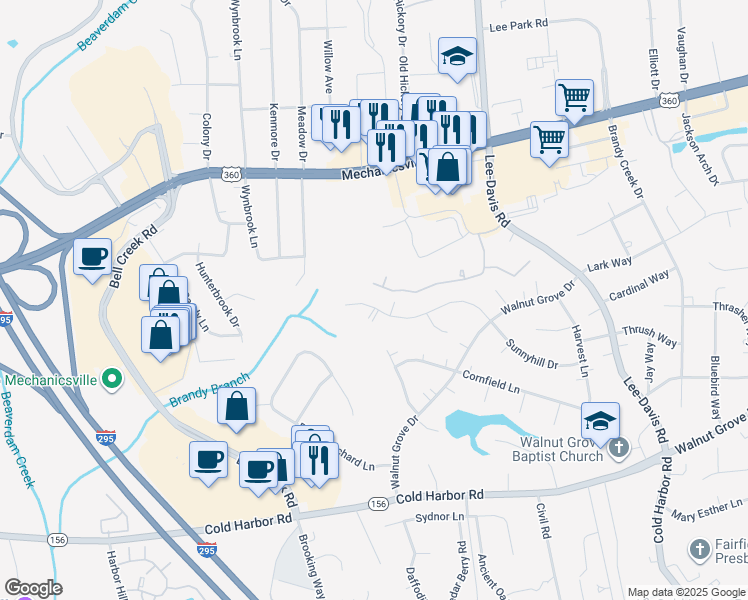 map of restaurants, bars, coffee shops, grocery stores, and more near 7134 State Route 1178 in Mechanicsville
