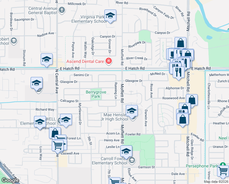 map of restaurants, bars, coffee shops, grocery stores, and more near 2509 Condit Court in Ceres