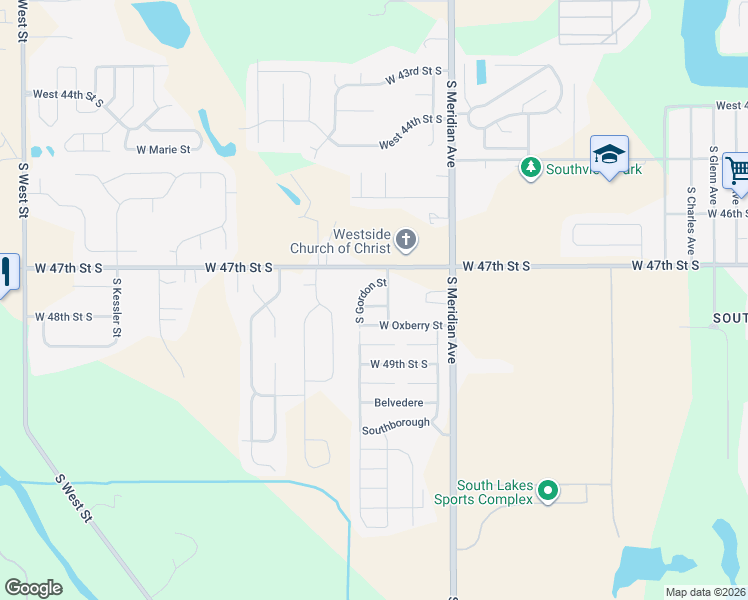 map of restaurants, bars, coffee shops, grocery stores, and more near 2803 West 48th Street South in Wichita