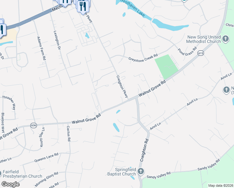 map of restaurants, bars, coffee shops, grocery stores, and more near 7499 Walnut Grove Road in Mechanicsville