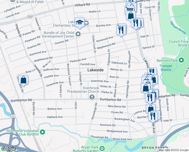 map of restaurants, bars, coffee shops, grocery stores, and more near 2505 Irisdale Avenue in Henrico