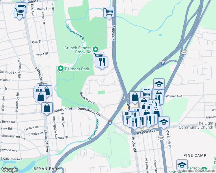 map of restaurants, bars, coffee shops, grocery stores, and more near 1830 Cliffbrook Lane in Richmond