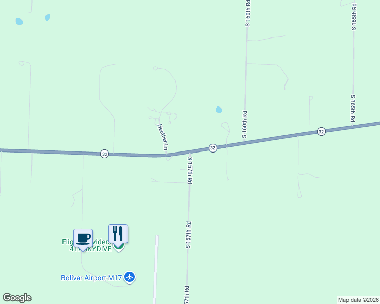 map of restaurants, bars, coffee shops, grocery stores, and more near 4401 South 157th Road in Bolivar