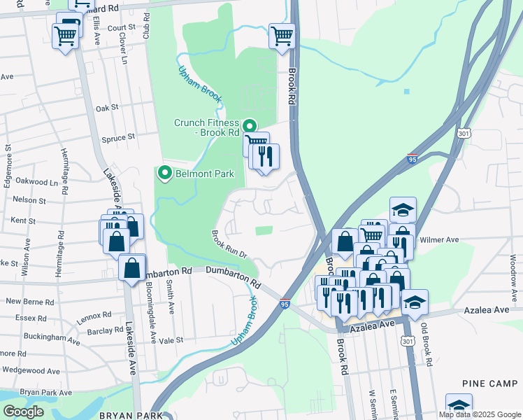 map of restaurants, bars, coffee shops, grocery stores, and more near 1830 Cliffbrook Lane in Richmond