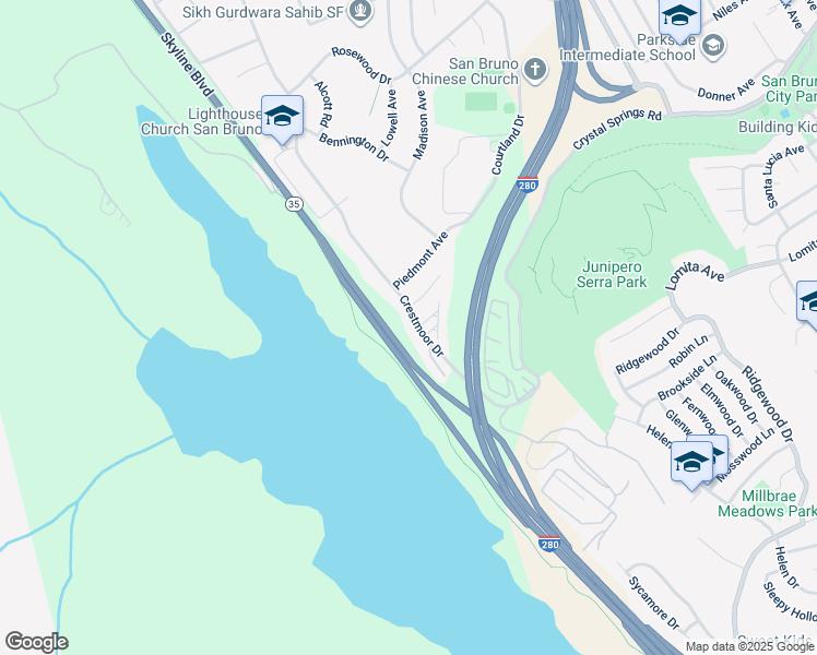 map of restaurants, bars, coffee shops, grocery stores, and more near 115 London Court in San Bruno