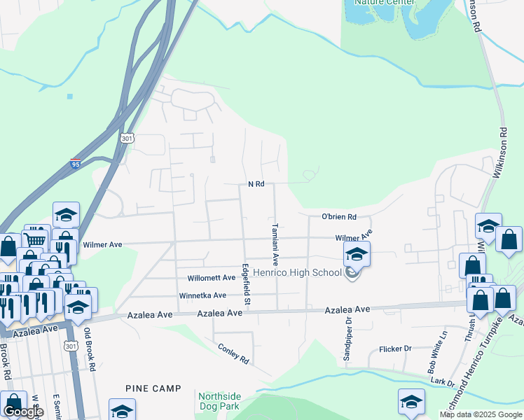 map of restaurants, bars, coffee shops, grocery stores, and more near 508 O'brien Road in Richmond