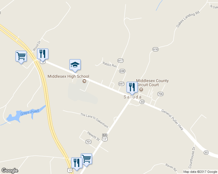 map of restaurants, bars, coffee shops, grocery stores, and more near State Route 617 in Saluda