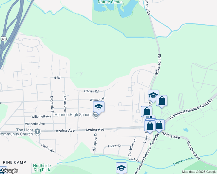 map of restaurants, bars, coffee shops, grocery stores, and more near 218 Obrien Road in Richmond