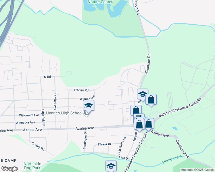 map of restaurants, bars, coffee shops, grocery stores, and more near 209 Obrien Road in Richmond