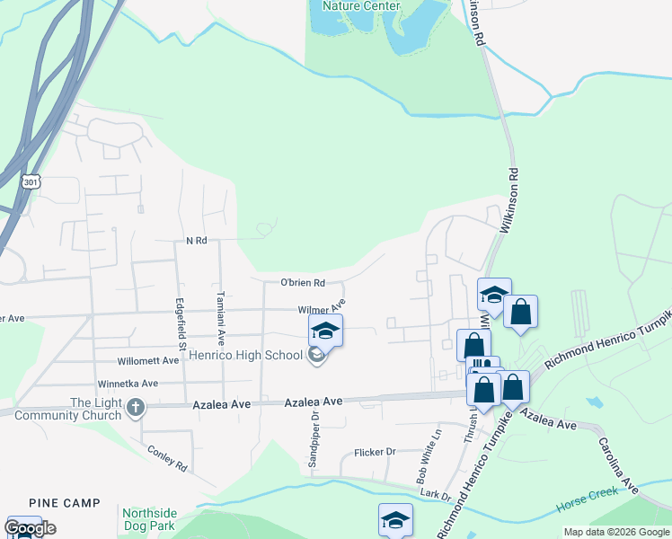 map of restaurants, bars, coffee shops, grocery stores, and more near 218 Obrien Road in Richmond