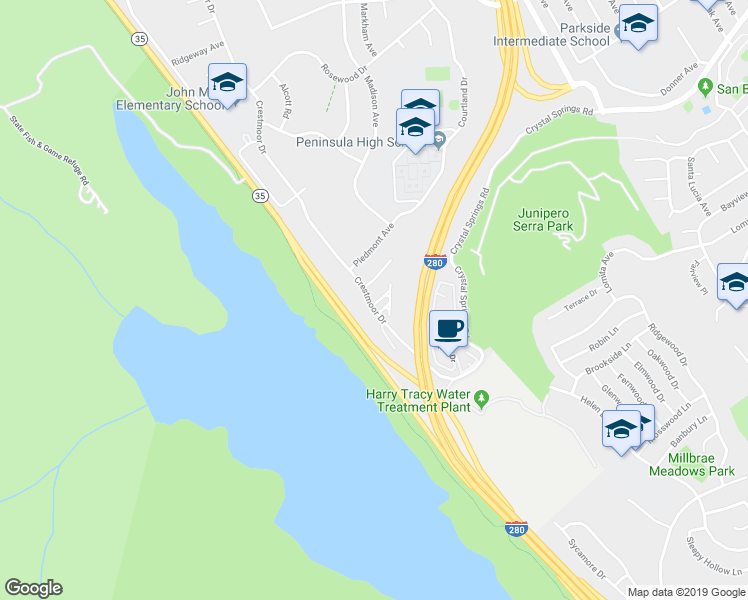 map of restaurants, bars, coffee shops, grocery stores, and more near 168 Oxford Lane in San Bruno