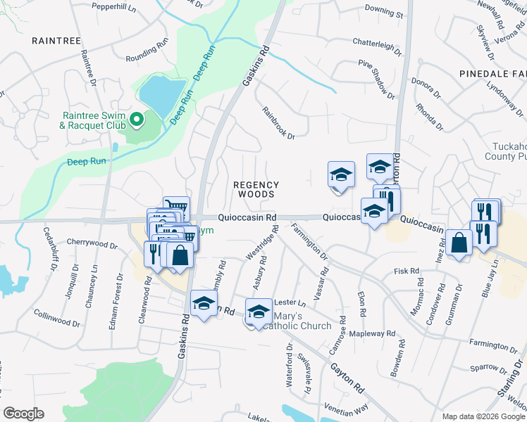 map of restaurants, bars, coffee shops, grocery stores, and more near 1505 Largo Road in Richmond
