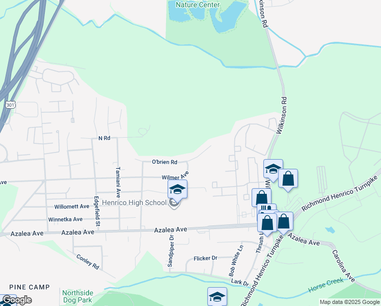 map of restaurants, bars, coffee shops, grocery stores, and more near 218 Obrien Road in Richmond