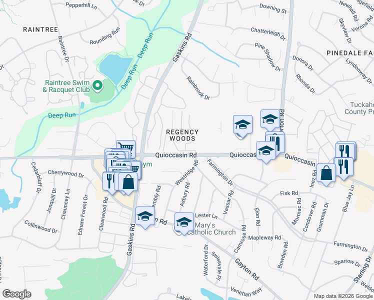 map of restaurants, bars, coffee shops, grocery stores, and more near 1505 Largo Road in Richmond
