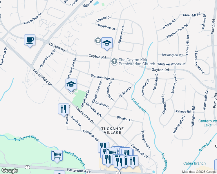 map of restaurants, bars, coffee shops, grocery stores, and more near 1522 Timbercrest Lane in Henrico