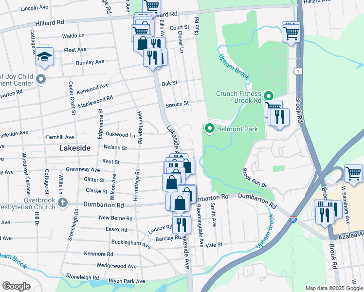 map of restaurants, bars, coffee shops, grocery stores, and more near 5803 Lakeside Avenue in Henrico