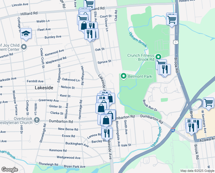 map of restaurants, bars, coffee shops, grocery stores, and more near 5805 Lakeside Avenue in Richmond