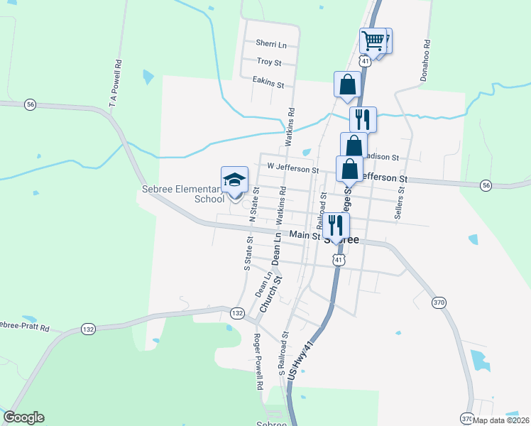 map of restaurants, bars, coffee shops, grocery stores, and more near 101-171 Webster St in Sebree