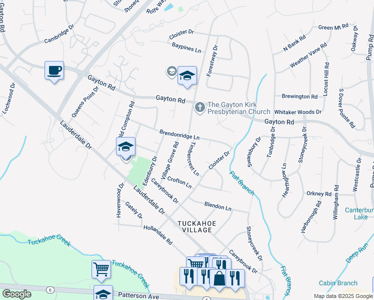 map of restaurants, bars, coffee shops, grocery stores, and more near 1522 Timbercrest Lane in Henrico