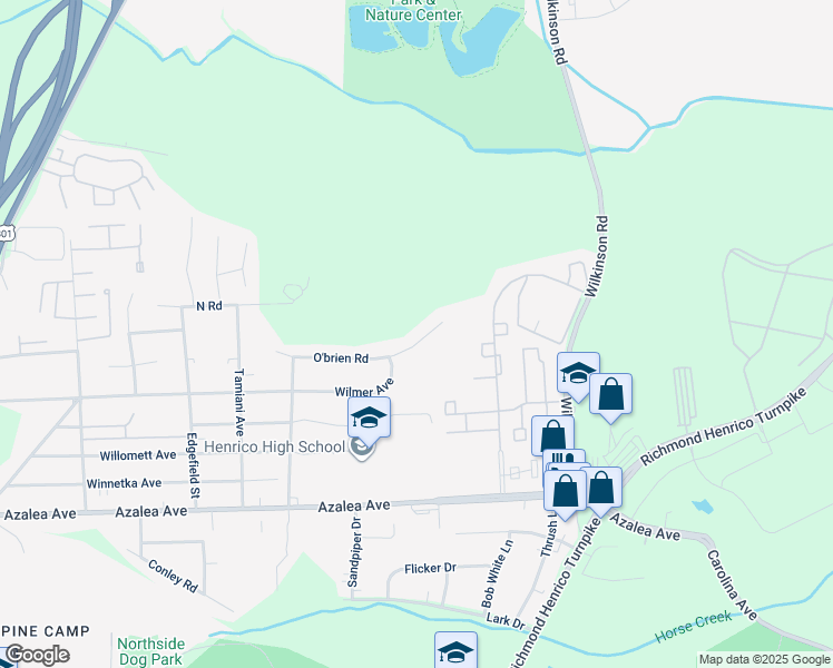map of restaurants, bars, coffee shops, grocery stores, and more near 214 O'brien Road in Richmond