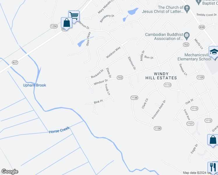 map of restaurants, bars, coffee shops, grocery stores, and more near 7478 Troub Lane in Mechanicsville