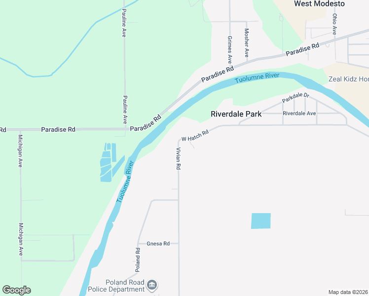 map of restaurants, bars, coffee shops, grocery stores, and more near 1624 Vivian Road in Modesto