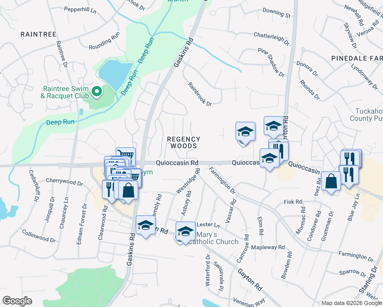 map of restaurants, bars, coffee shops, grocery stores, and more near 1505 Largo Road in Richmond