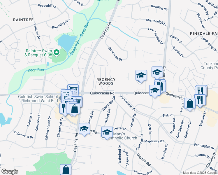 map of restaurants, bars, coffee shops, grocery stores, and more near 1505 Largo Road in Richmond